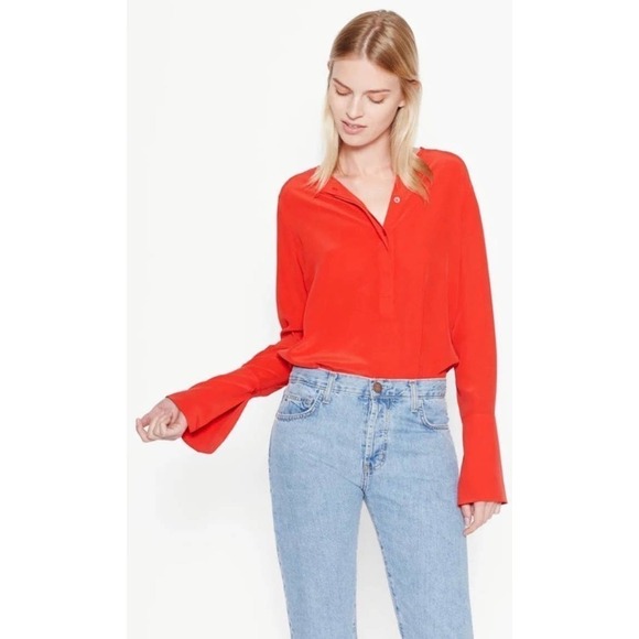 Equipment Kenley Silk Flare Sleeve Blouse Red Medium Classy Sophisticated Casual - Picture 2 of 12